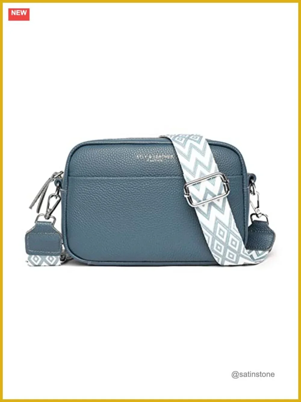 Genuine Leather Crossbody Bag Camera Purse Women Wide Strap Shoulder Bag
